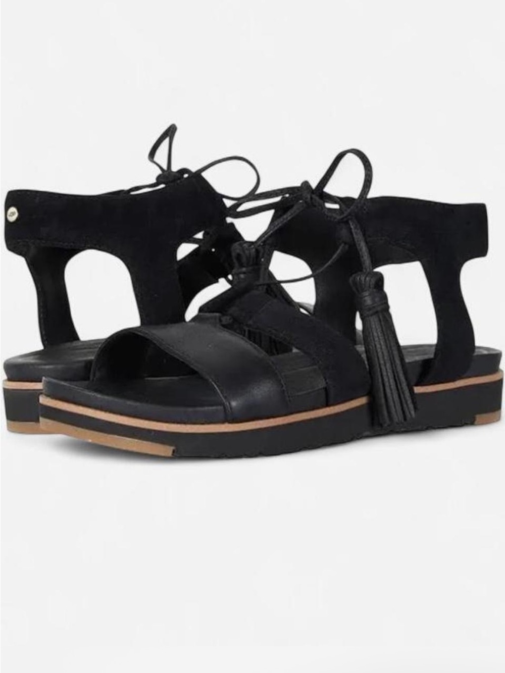UGG Maryssa Black Leather Suede Tassel Sandals 8.5 New